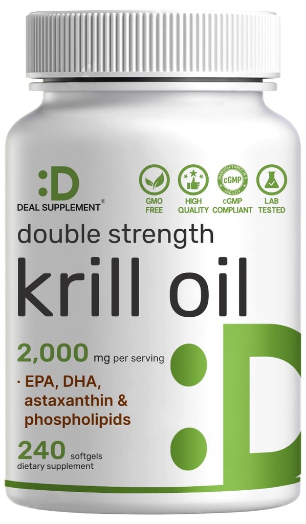 DEAL SUPPLEMENT Antarctic Krill Oil 2,000 mg Per Serving, 240 Softgels | Omega-3 with EPA, DHA, Phospholipids & Astaxanthin | Non-GMO, Gluten Free