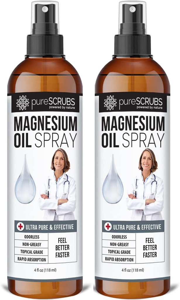 Pure topic Magnesium Oil Spray, Ultra Fast Absorption for bedre sundhed, Pure Zechstein Brin - (2 flaske værdi pack)