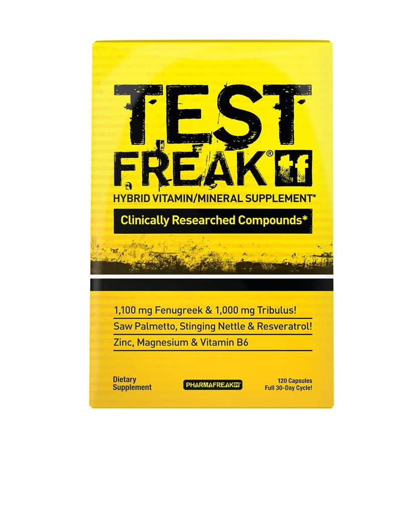 PharmaFreak Test Freak Men's Performance Support Formula – Fenugreek, Tribulus and ZMA Complex – Strength, Stamina and Vitality for Men – 120 Capsules (30-Day Supply)
