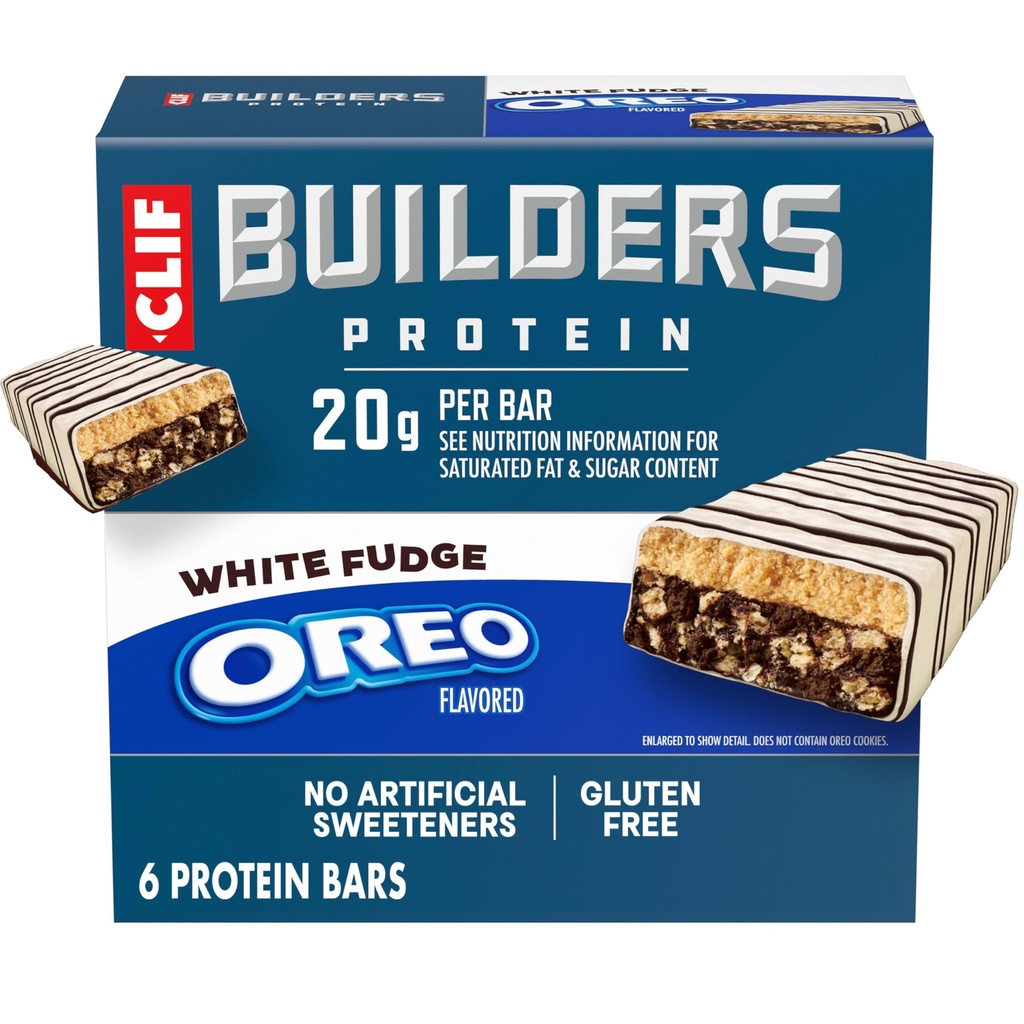 CLIF BUILDERS Protein Bars - White Fudge OREO-Flavored - 20g Plant Based Protein - Gluten Free - Non-GMO - Low Glycemic - No Artificial Sweeteners - 2.4 oz. (6 Pack)