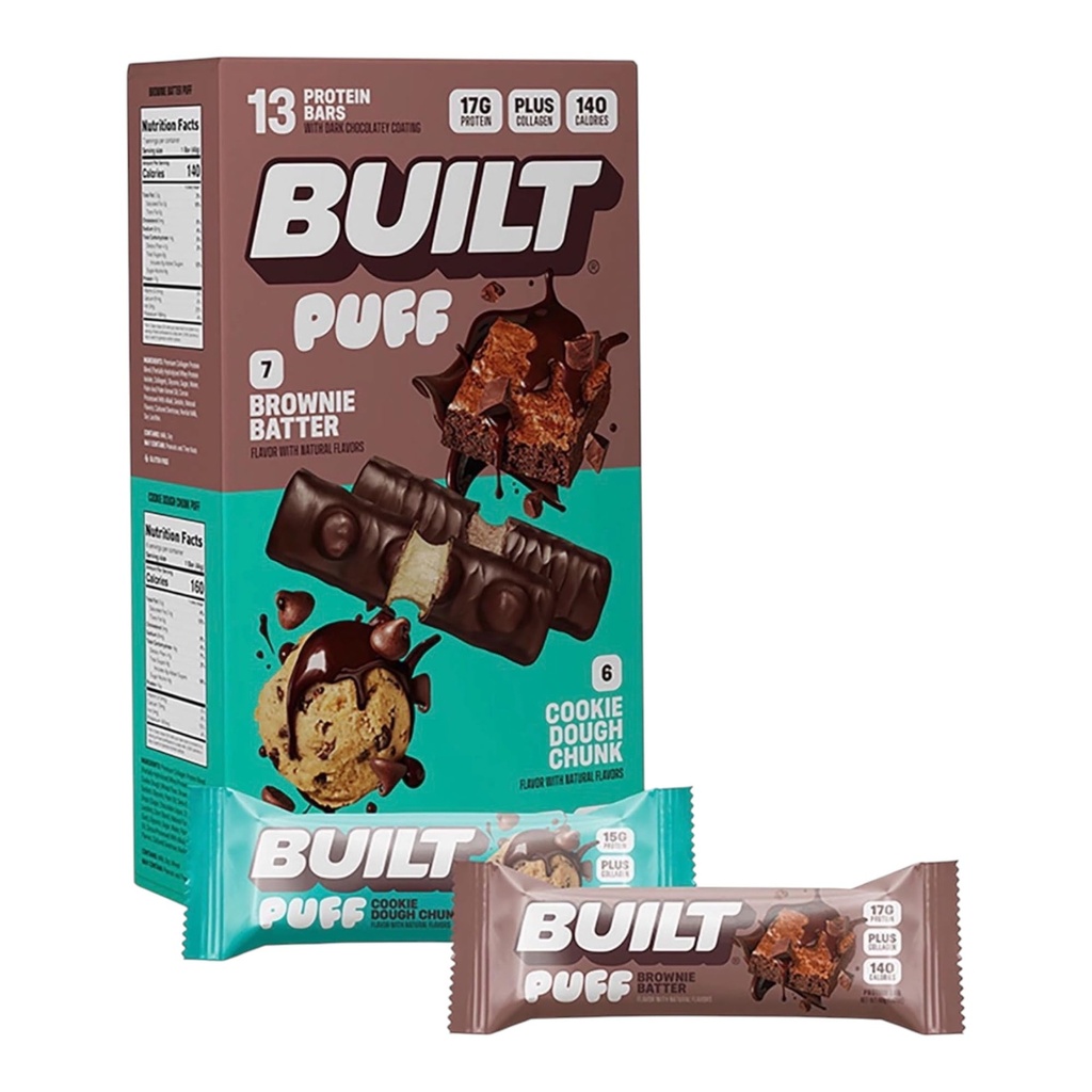 Puff Protein Bars Variety Pack, 13 Count (7 Brownie Batter, 6 Cookie Dough Chunk) – 15g-17g Protein Bars, Gluten Free Snacks, Low Sugar High Protein Snack Bars, On-the-Go Fitness & Meal Replacement Snack