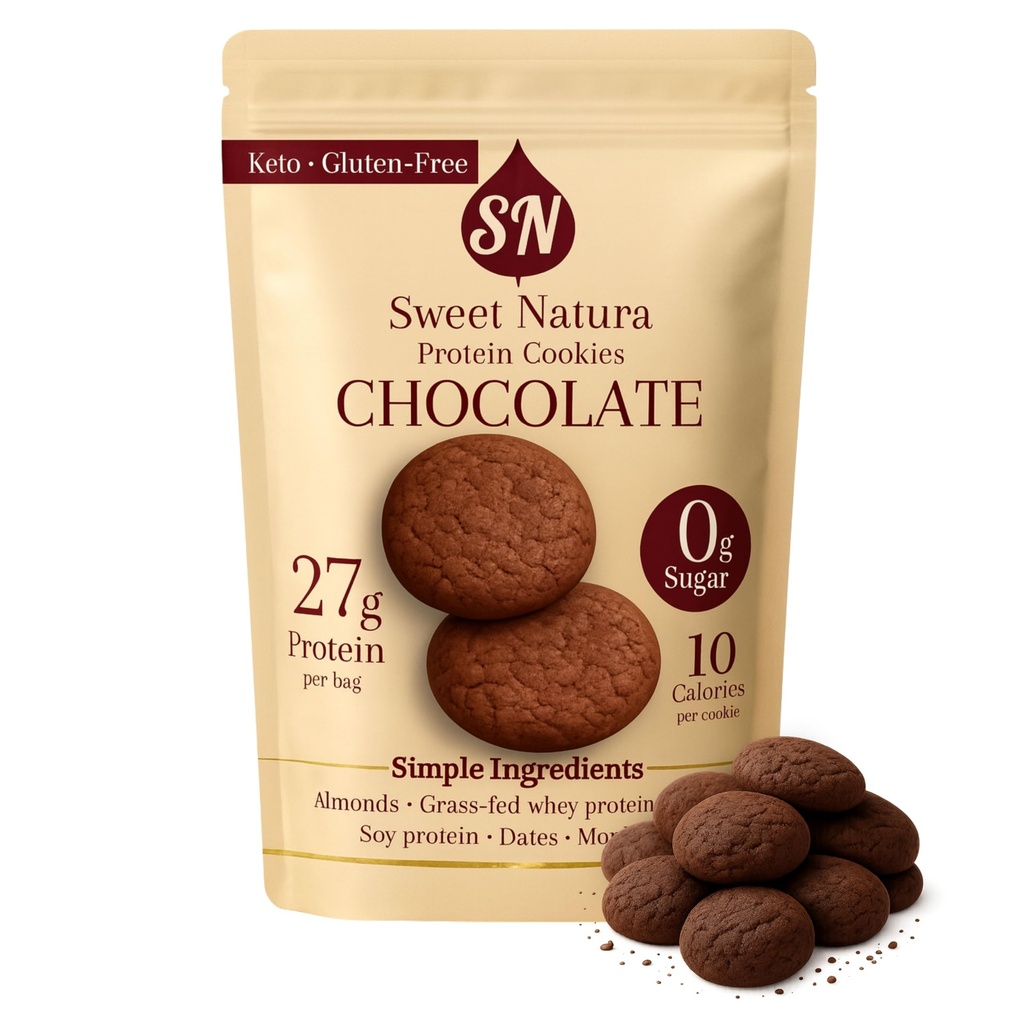 Chocolate Protein Cookies, 27g Protein Per Bag, 23 Mini Cookies – 10 Calories Each – Keto, Gluten-Free, No Added Sugar, Organic, High-Protein Snack – Made with Almonds, Whey, Dates & Monkfruit