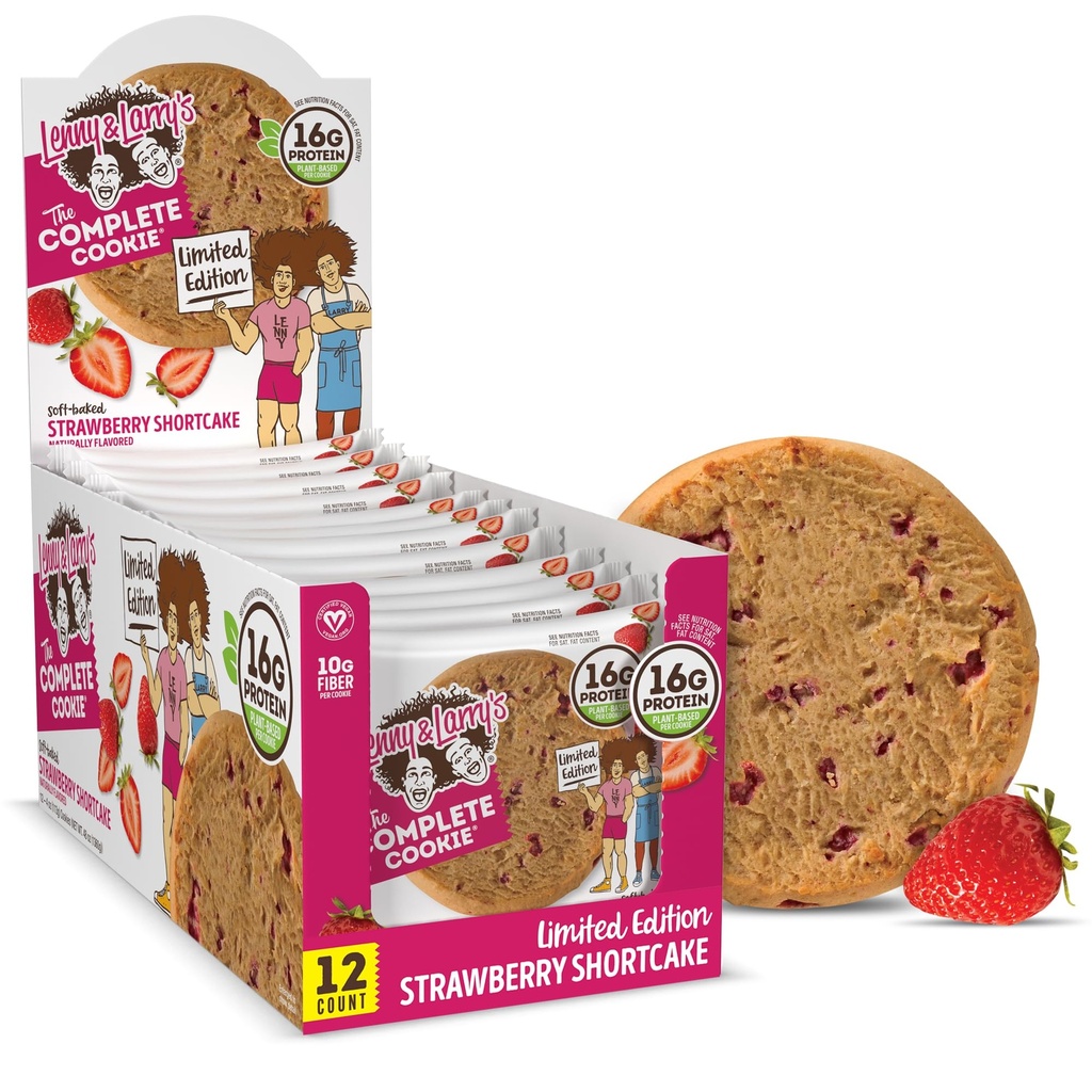 Lenny & Larry's Protein Cookie, [Strawberry Shortcake], Chewy Soft Baked, 16g Plant Protein, Vegan, Non-GMO, High Fiber, 4 Ounce Cookie (Pack of 12)