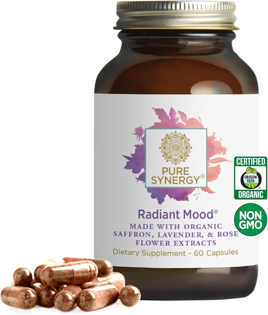 Pure Synergy Radiant Mood | Natural Mood and Sleep Supplement with Organic Saffron | with Saffron, Lemon Balm, and Magnolia Bark | for Sleep, and Stress Support (60 Capsule)