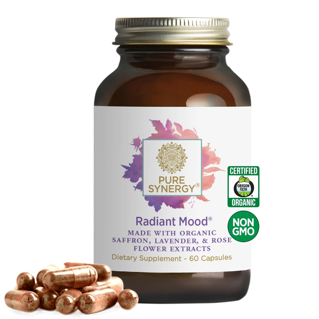 Pure Synergy Radiant Mood | Natural Mood and Sleep Supplement with Organic Saffron | with Saffron, Lemon Balm, and Magnolia Bark | for Sleep, and Stress Support (60 Capsules)