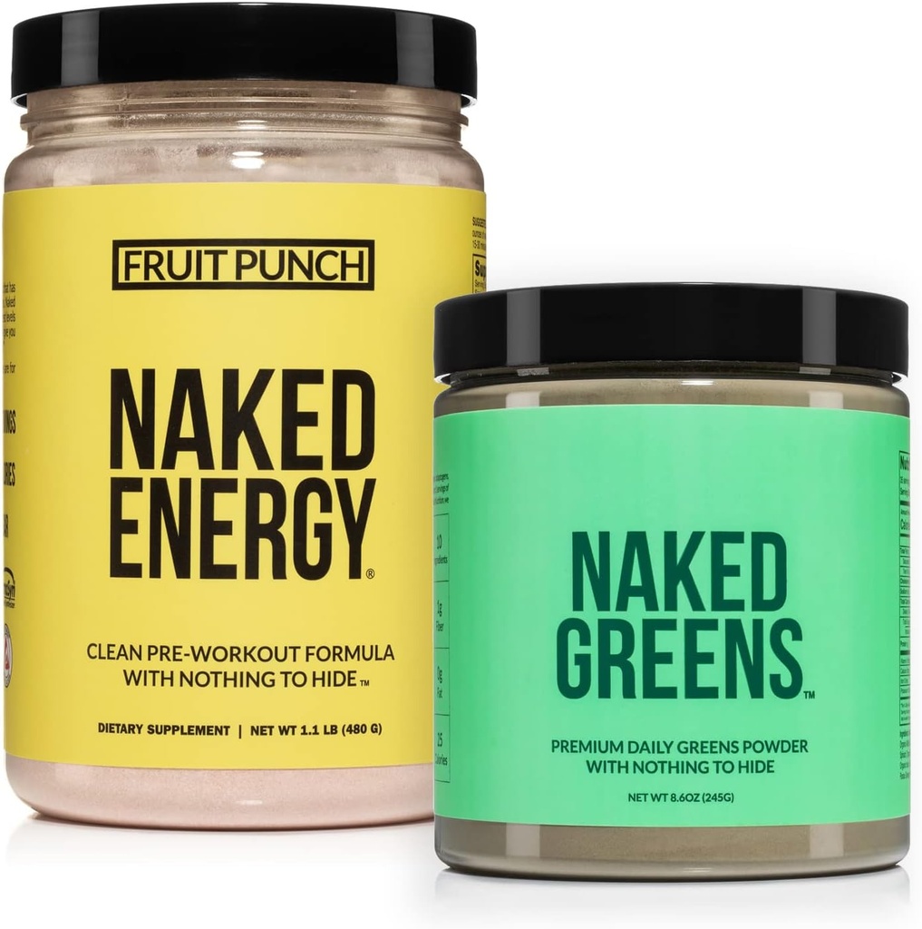 NAKED Vegan Energizing Bundle Fruit Punch Energy Nutrition Super Greens Powder Organic Greens Supplement