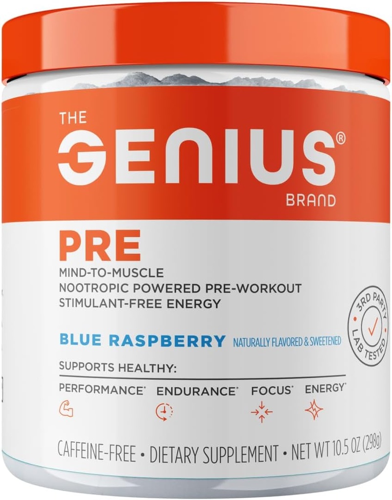 Genius Brand Genius Pre - puhas enne treeningut pulber energia, fookuse ja fitness toetust - Ei kunstlik maitsed, säilitusained, või Proprietary segud - Non-GMO - 20 Servings - Blue Vaarika