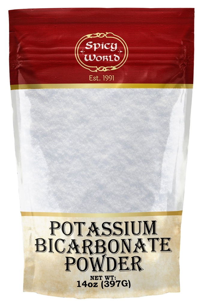 Spicy World Potassium Bicarbonate Powder 14 Oz Bag - Natural, Pure, Food Safe, Electrolyte, Leavening, Packaged in USA