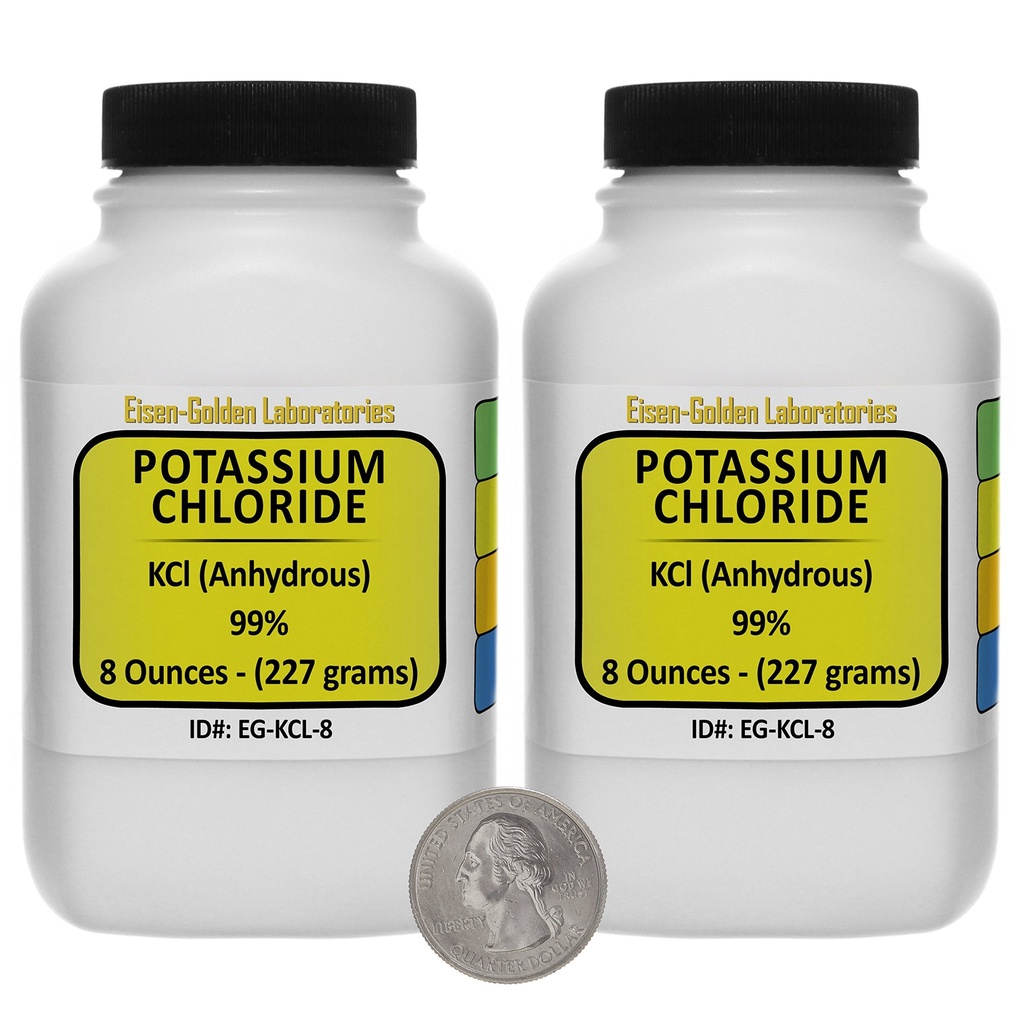 Potassium Chloride [KCl] 99% ACS Grade Powder 1 Lb in Two Space-Saver Bottles