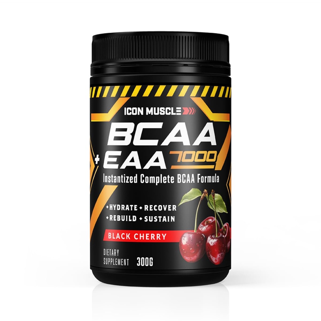 BCAA + EAA 7000 | Black Cherry | Essential Amino Acid | Branch Chain Amino Acids | BCAA Powder | Muscle Recovery | Hydration | Electrolytes | Muscle Strength | Men & Women | 30 Servings