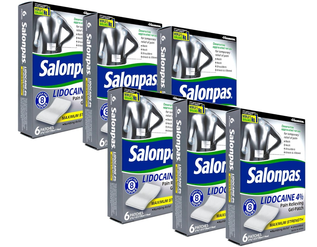 Salonpas LIDOCAINE Special 6 Pack Pain Relieving Maximum Strength Gel Patch!