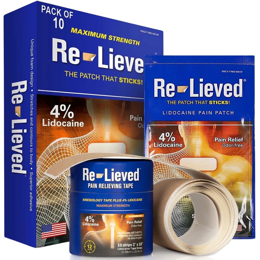 4% Lidocaine Patches & Pain Relief Wrap Bundle - Maximum Strength - Aluminum-Free, Water Resistant, and USA Made - Superior Sticking Relieving Back, Joints and Muscle Pain- Combo Pack