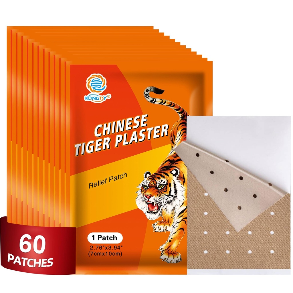 KONGDY 60 PCS Tiger Patches, Heat Patches, Chinese Red Tiger Hot Capsicum Patch, Relieving Back, Knee, Neck and Shoulder, Joint & Muscle