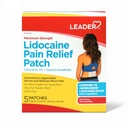 Leader Maximum Strength Lidocaine 4% Pain Relief, Fast-Acting, Targeted Relief for Back, Neck, Shoulders, Knees, Elbows, Minor Skin Irritation, Odor-Free, 5 Patches