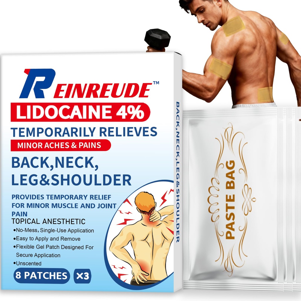 4% Lidocaine Patches Maximum Strength Lidocaine Pain Patches 24 Counts OTC Pain Relief Patch for Back Knee Neck Ache Joint Muscle Soreness Topical Analgesic