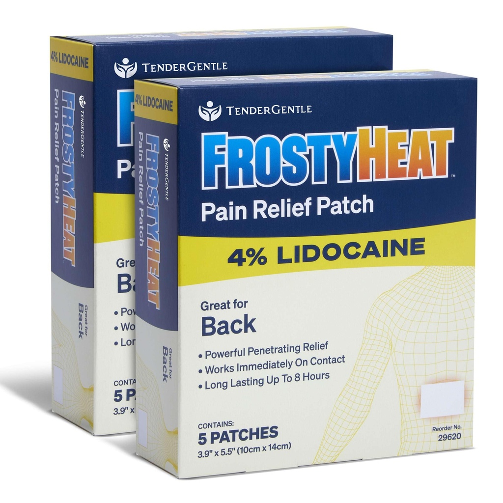 Four Percent Lidocaine Patches - 10 Back Pain Relief Patches with 4% Lidocaine for Aches, Muscle and Joint Discomfort - 3.9" x 5.5" Back, Shoulder, and Neck Pain Patch