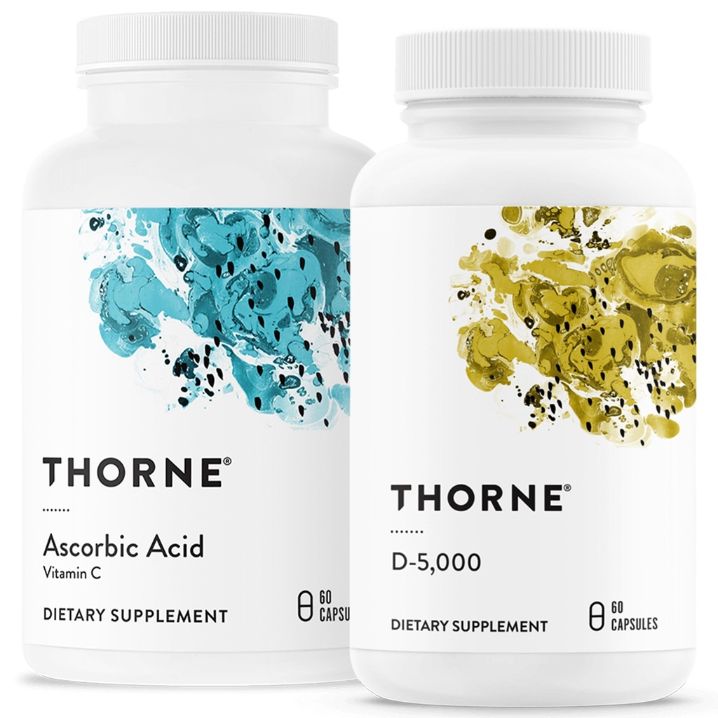 THORNE - Immune & Wellness Support Bundle - Asorbic Acid & Vitamin D-5000 - Antioxidant & Immune Function - 60 Servings
