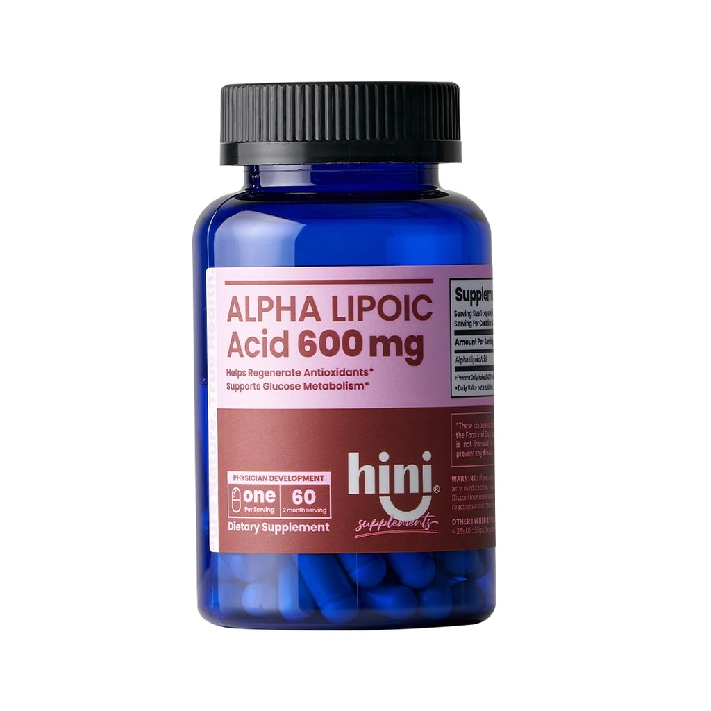 HINI Alpha Lipoic Acid 600 mg, Extra Strength ALA Antioxidant Support Supplement, High Potency Daily Wellness Formula, Easy-to-Swallow, 60 Capsules, 2-Month Supply for Men & Women