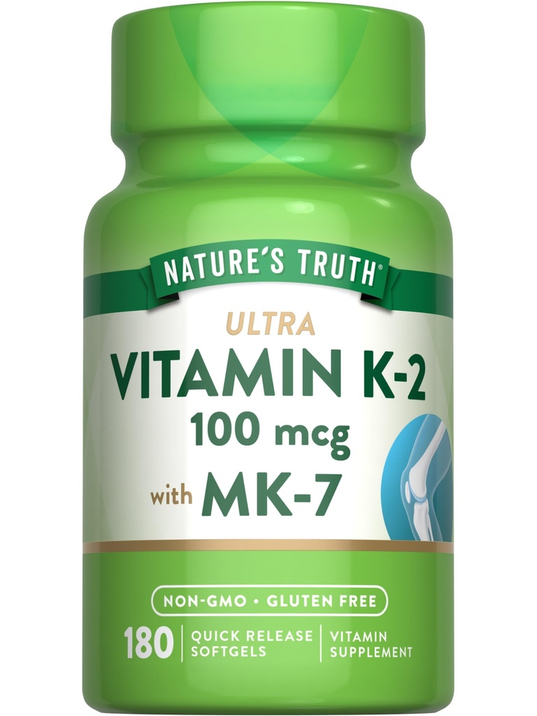 Nature's Truth Vitamin K2 MK-7 | 100 mcg | 180 Softgels | Non-GMO & Gluten Free Supplement