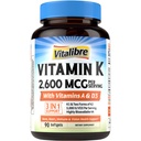 Vitalibre Vitamin K Complex, 2600 mcg K1 & K2 (MK-7 & MK-4), with Vitamin A & D3 5000 IU, Bioavailable, Full Spectrum, for Bone Strength and Heart Health, 90 Softgels