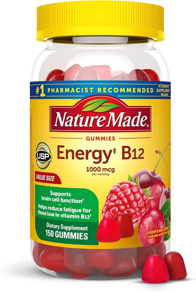 Natura Made Energy B12 1000 mcg, Integratore alimentare per il supporto al metabolismo energetico, 150 Gummies, 75 giorni di alimentazione