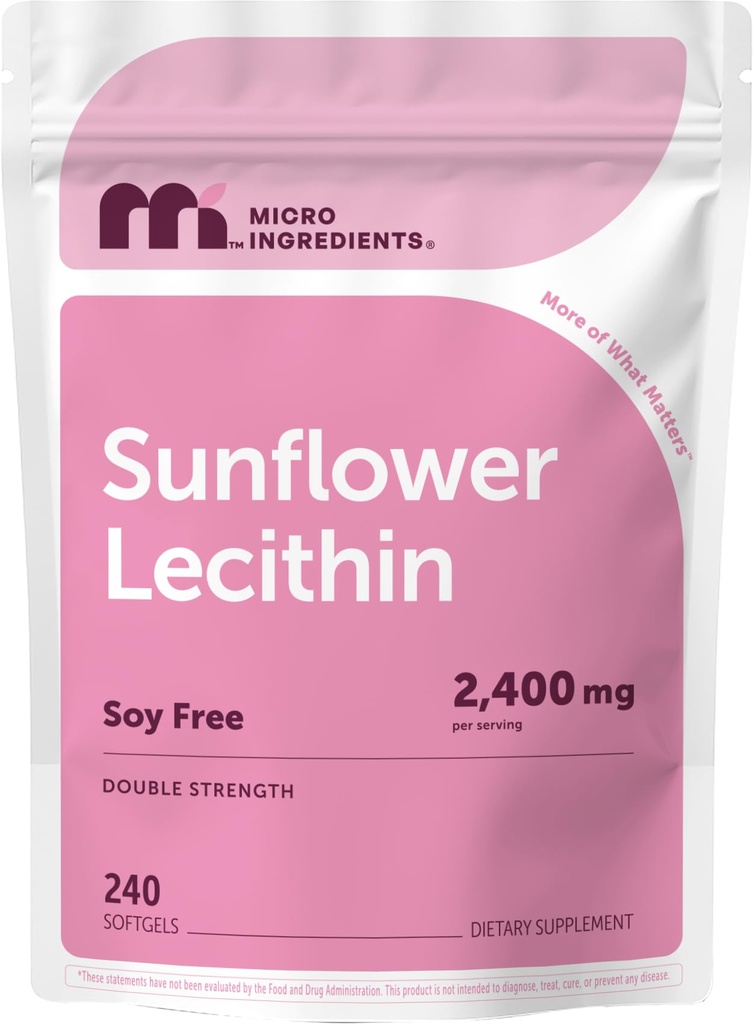 Micro Ingredients Sunflower Lecithin 2,400mg, 240 Softgels | Natural Sunflower Seed Oil Source with Phosphatidylcholine | Soy Free Lecithin Supplement | Non-GMO, No Gluten