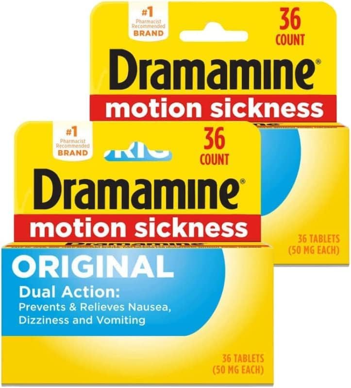Dramamine Motion Sickness Relief, Original Formula, Fast Acting, (50 mg), 36-Count Tablets (Pack of 2)