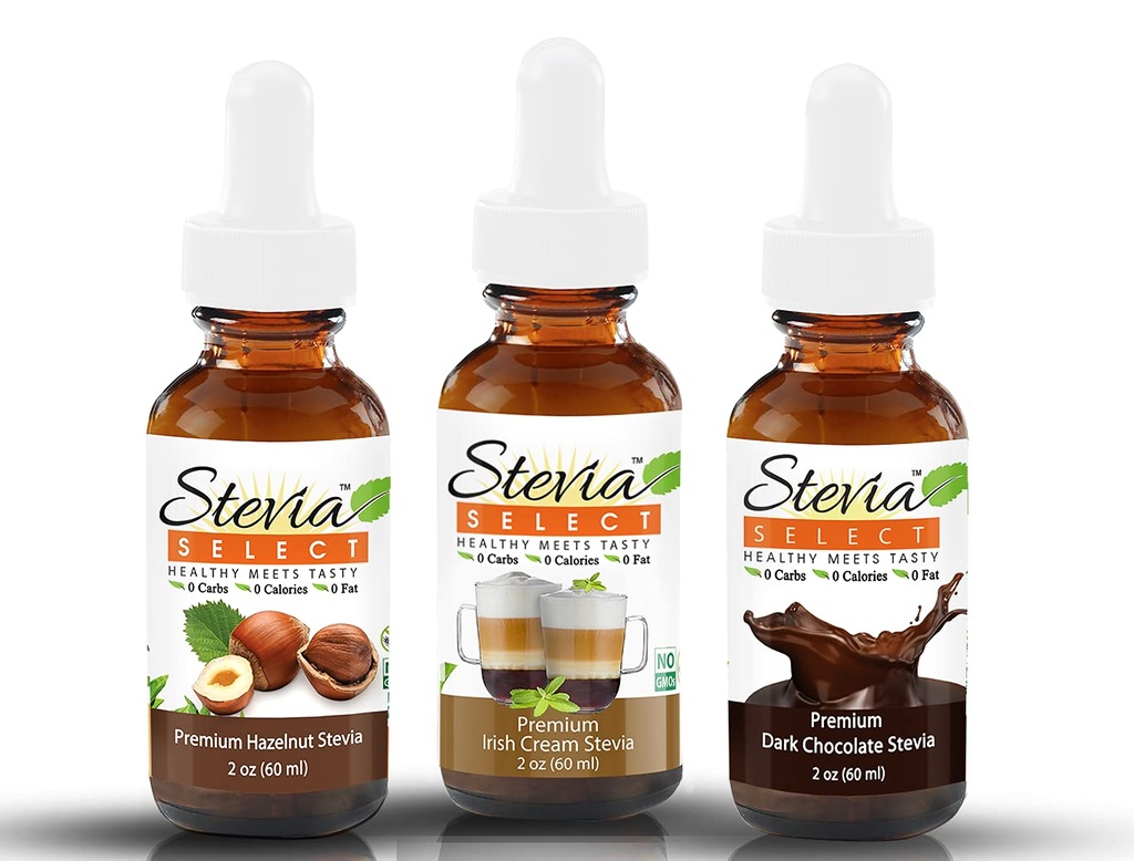 Stevia Drops Hazelnut, Irish Cream, & Dark Chocolate Stevia Select Keto Coffee Sugar-Free Stevia Flavors Bundle (3) Pack