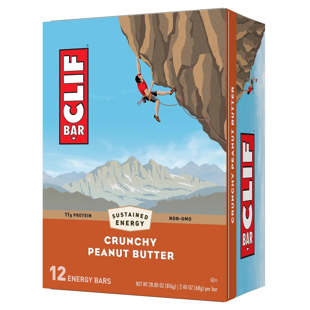 CLIF BAR - Crunchy Peanut Butter - Made with Organic Oats - Energy Bars - Non-GMO - Plant Based Protein Bars (12 Pack)