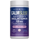 Natural Vitality Calm Sleep Melatonin 12mg Fast Dissolve Tablets | Max Strength Supplement | Nighttime Berry Flavor | 100% Drug Free | 120 Count
