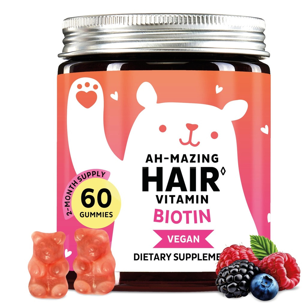 Biotin Gummies for Hair, Skin & Nails. 5,000 mcg High Potency Vegan Vitamins for Faster Hair Growth, Stronger Nails & Healthy Skin. with Vitamins C & E, 60 Gummies