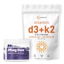 Micro Ingredients Mag Duo Magtein Magnesium L‑Threonate Powder & 5,000 IU Vitamin D3 K2 Softgels 2 Pack Bundle | with Magnesium Glycinate for Calm, Sleep & Focus Support | MK‑7 Vitamin K2