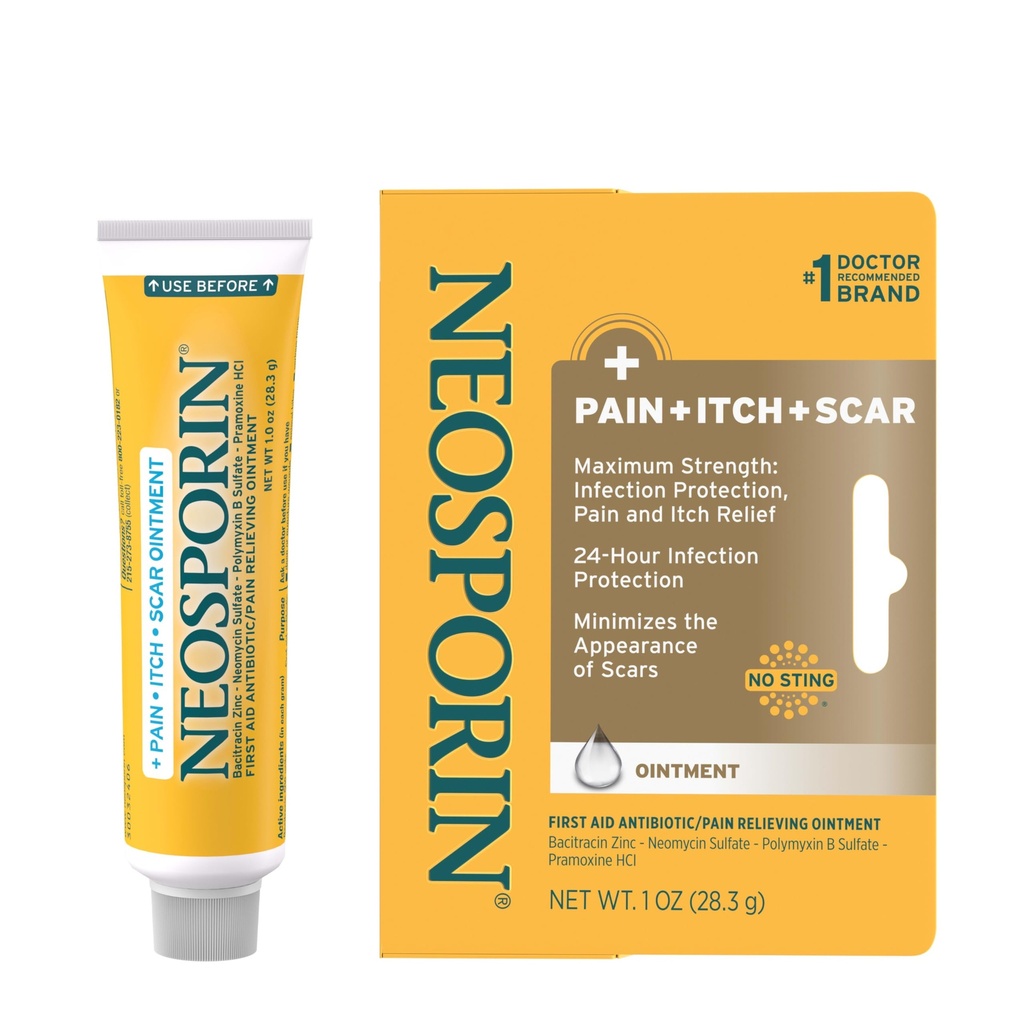 Neosporin + Pain, Itch & Scar, First Aid Triple Antibiotic Ointment for Infection Protection and Wound Care with Maximum Strength Pain and Itch Relief, Helps Minimize The Appearance of Scars, 1 oz