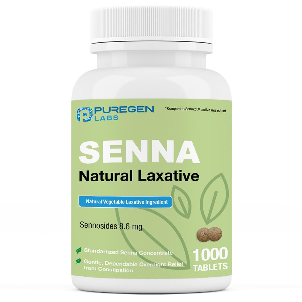 Puregen Labs Senna 8.6 mg Tablets (1000 Count) – Natural Sennosides Vegetable Laxative for Constipation, Bloating, Gas, Irregularity Relief