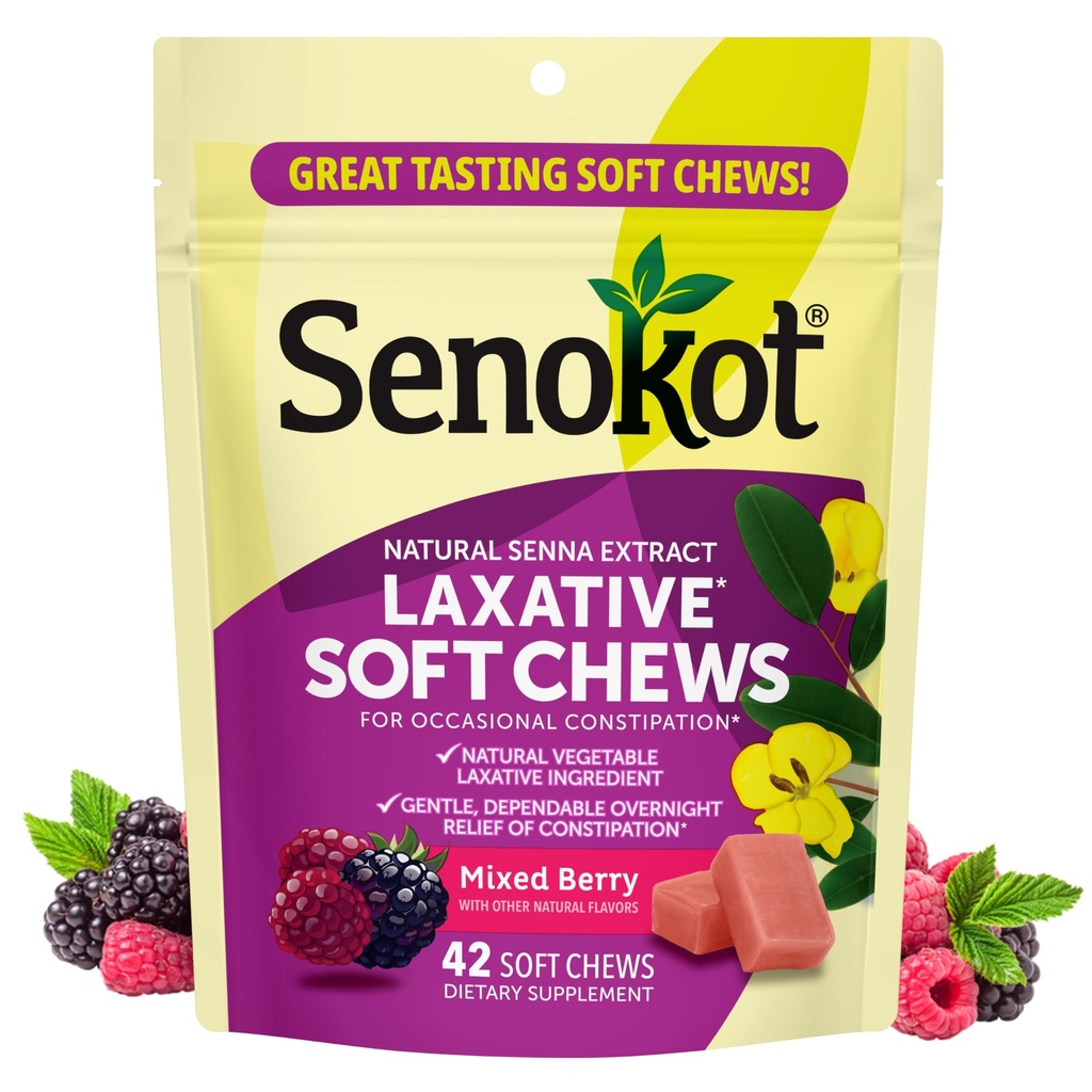 Senokot Laxative Soft Chews, 42 Chews, Overnight Constipation Relief, Senna Laxative Extract, Mixed Berry