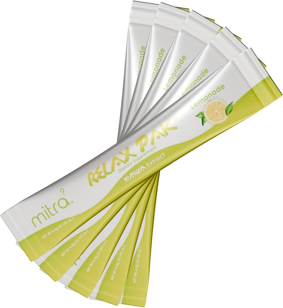 Mitra9 Kava Powder RelaxPak - Lemonade Kava Extract Powder Packets | Mood Enhancer | Plant Based | Promotor Natural Calm & Clarity | Easy Open Single-Serving Stick (5)