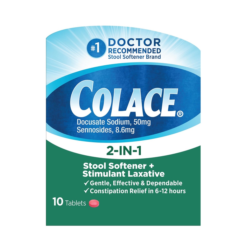 Colace 2-IN-1 Stool Softener & Stimulant Laxative Tablets, 10 Count, Gentle Constipation Relief In 6-12 Hours