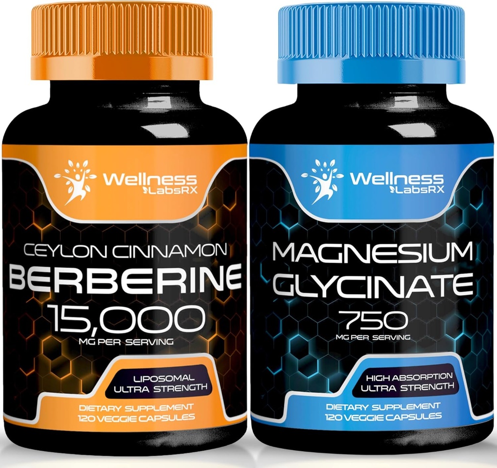 Berberine Supplement 1500mg - Liposomal Berberine mit Ceylon Cinnamon ♥ Magnesium Glycinat Kapseln - 750mg - Magnesium Supplement Hohe Absorptionsergänzung