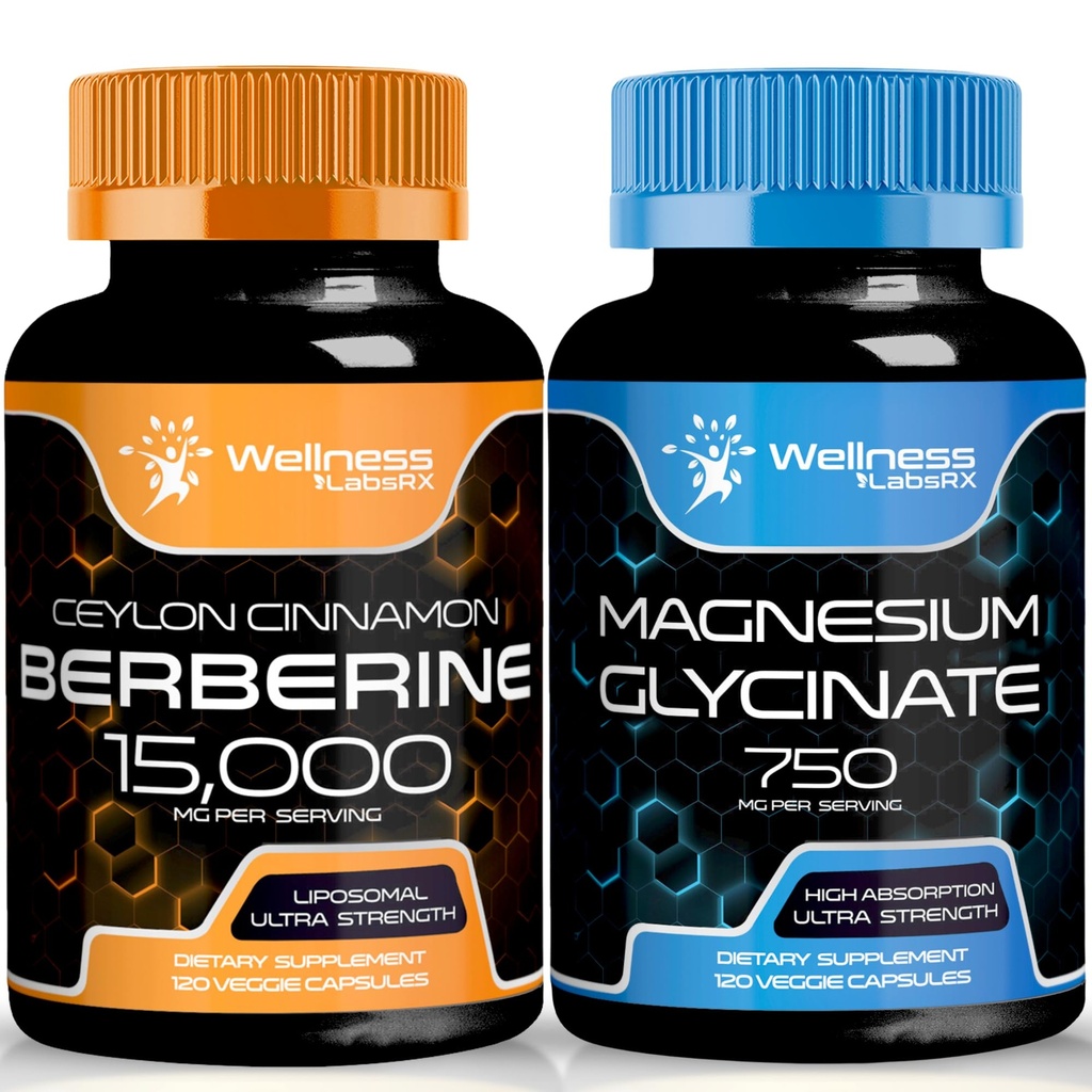 Berberine Supplement 1500mg - Liposomal Berberine with Ceylon Cinnamon │ Magnesium Glycinate Capsules - 750mg - Magnesium Supplement High Absorption Supplement | Bundle
