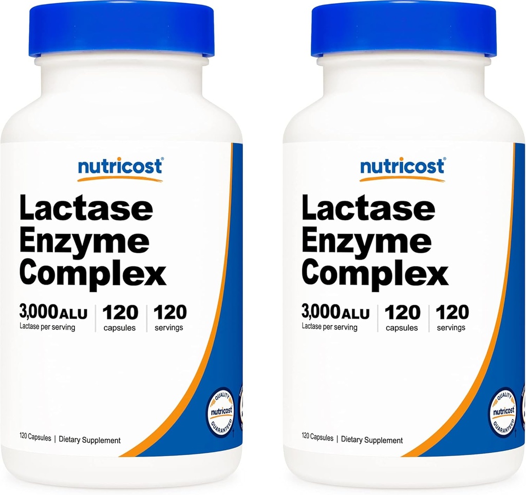 Nutricost Lactase Enzyme Complex 3.000 FCC ALU, 120 capsule vegetali - Non OGM, senza glutine, 120 porzioni (2 bottiglie)