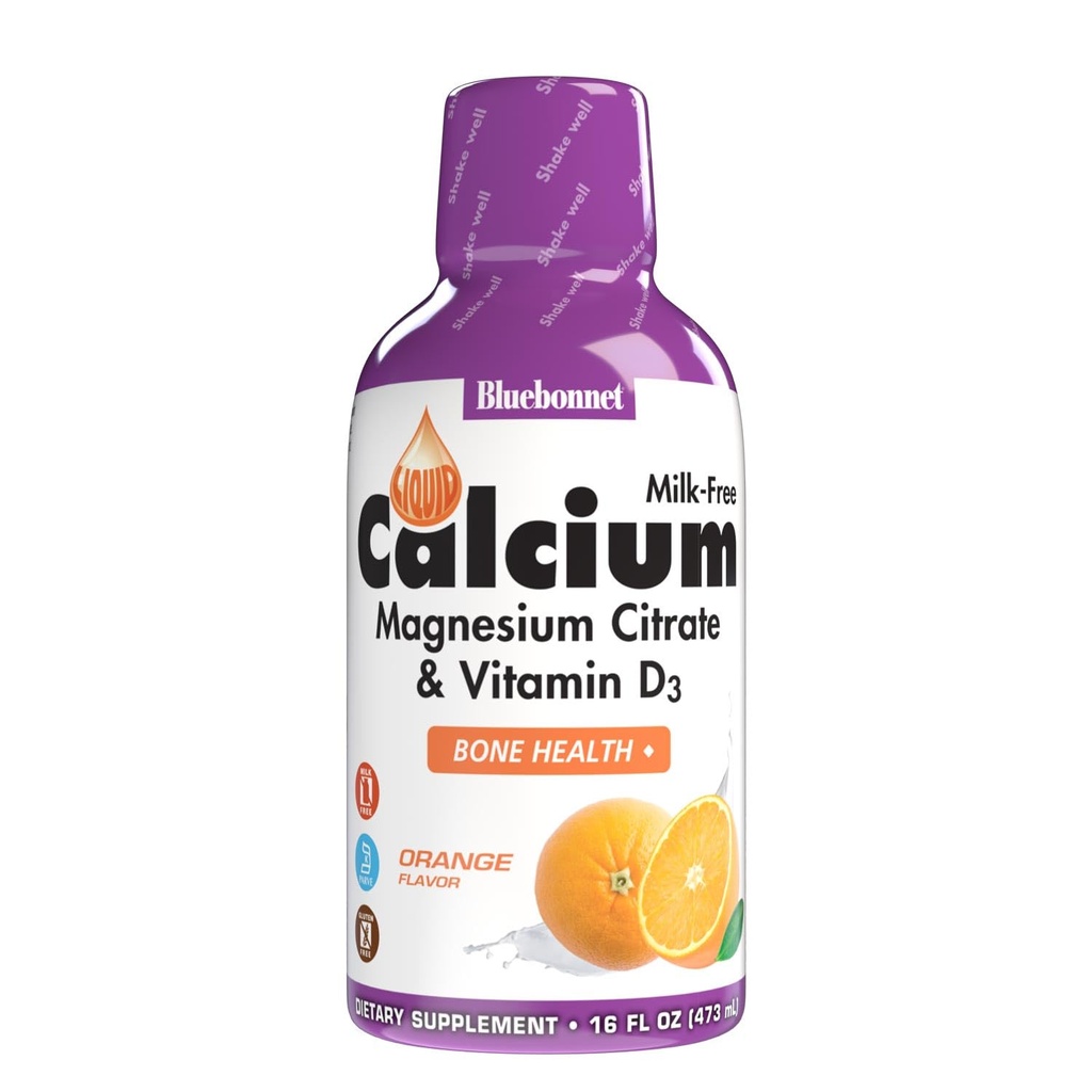 Bluebonnet Nutrition Liquid Calcium Citrate Magnesium Citrate, Vitamin D3, Bone Health, Gluten Free, Soy free, milk free, kosher, 16 Fl Oz, 32 Servings, Orange Flavor, 16 Fl Oz (Pack of 1) | Bone Health; Kosher