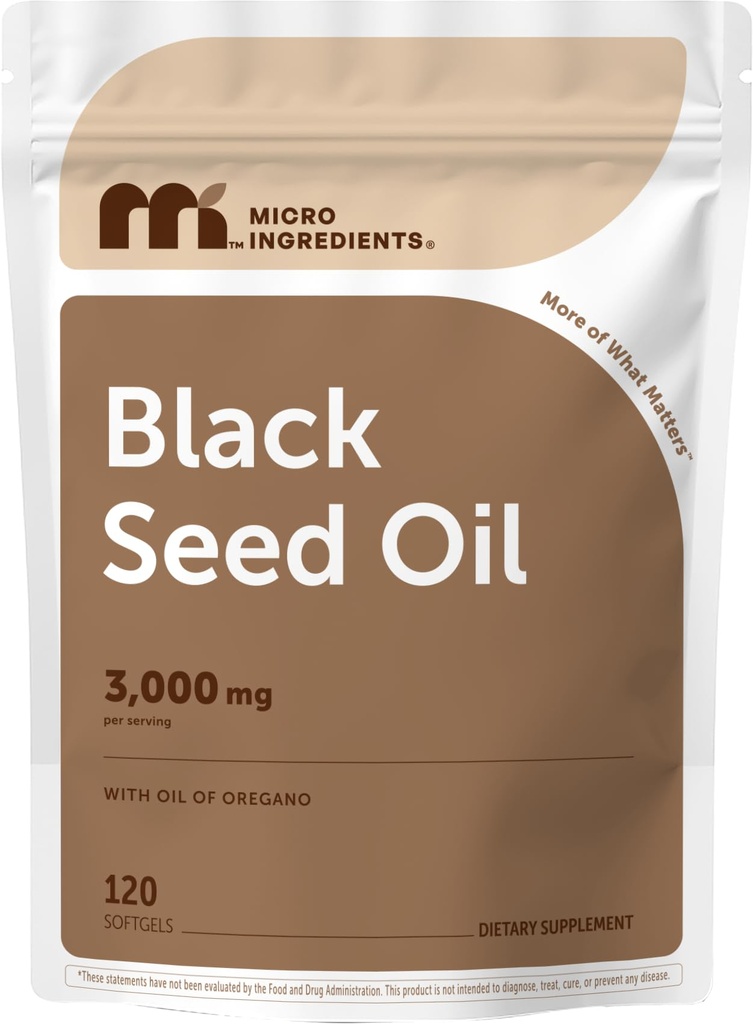 Micro Ingredients Black Seed Oil 3,000mg, 120 Softgels | 2-in-1 Formula with Oil of Oregano, Carvacrol & Thymoquinone | Plant Based, Non-GMO