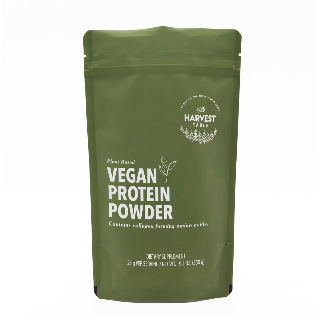The Harvest Table Vegan Collagen Booster Powder — Pea & Brown Rice Protein, Glycine & Proline Rich, No Gums No Fillers, Halaal Certified, Gluten Free, Mild Flavour, 19.4oz (550g)