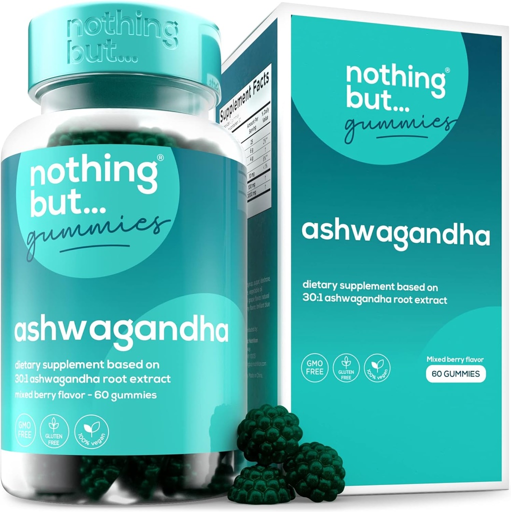 Ashwaganda Gummies cho phụ nữ và đàn ông, Ashwagandha Root, trợ giúp giảm căng thẳng, miễn dịch & cải thiện giấc ngủ, Gluten Free & GMO, 60 người Vegan Ashwaganda Gummies