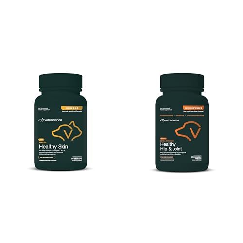 VetriScience Pet Health Bundle: Healthy Skin Omega 3, 6, 9 Fish Oil Supplement (90 Gel Capsules) + Glycoflex 3 Hip & Joint Support (120 Chewable Tablets) for Dogs