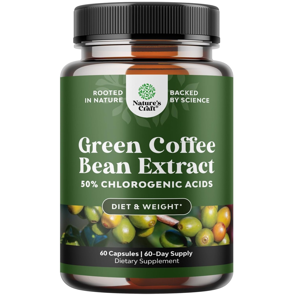 Pure Green Coffee Bean Extract - Super Energizing Green Coffee Extract with 50% Chlorogenic Acid for Antioxidant Healthy Heart Health Mental Focus - Natural Energy Supplement for Adults - 60 Count