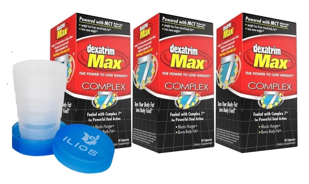 ILIOS Dexatrim Max Appetite Suppressant for Weight Loss – 3 Pack Weight Loss Pills for Women & Men, Fat Burner Supplement to Reduce Hunger, Complex 7 Formula, 180 Capsules Packaging