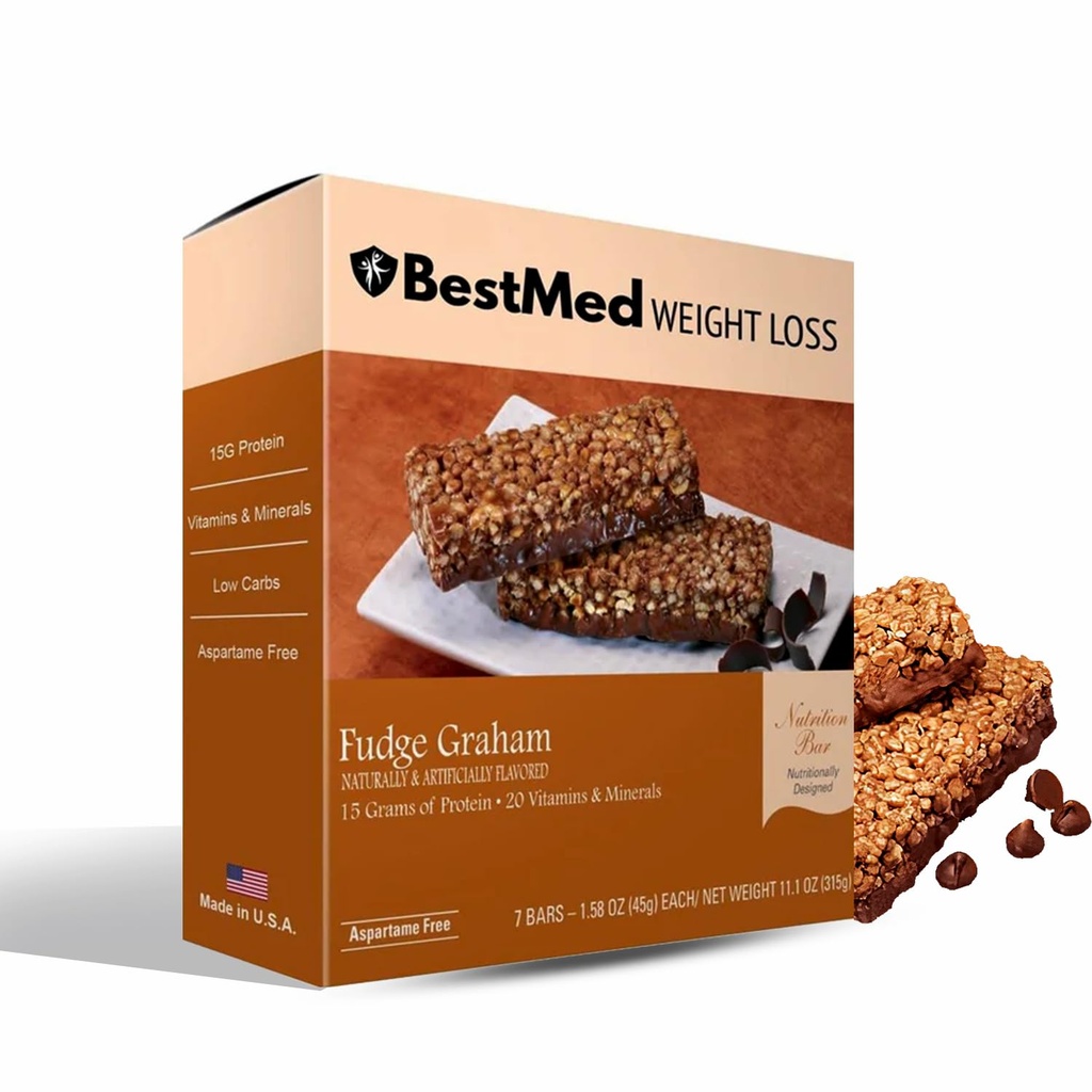 BestMed Protein Bar – 15g Protein, Low Carb, Low Sugar, High Fiber, Low Calorie Meal Replacement Nutrition Bar, Healthy Snack for Weight Management Diet (Fudge Graham, 7 Count)