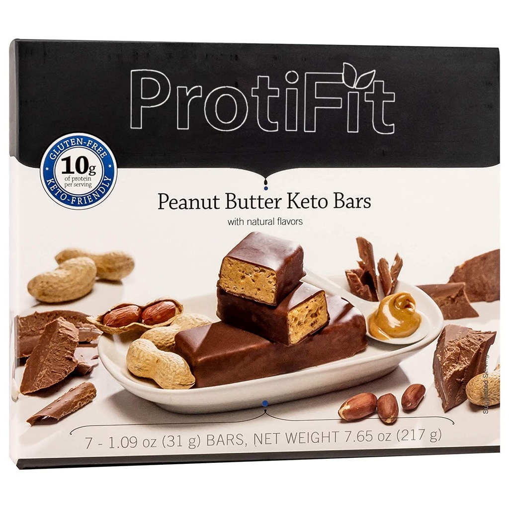 PROTIFIT - High Protein Snack Bars, 10g Protein, 170 Calories, 5g Carbs, 3g Fiber, 7 Servings Per Box (Peanut Butter)