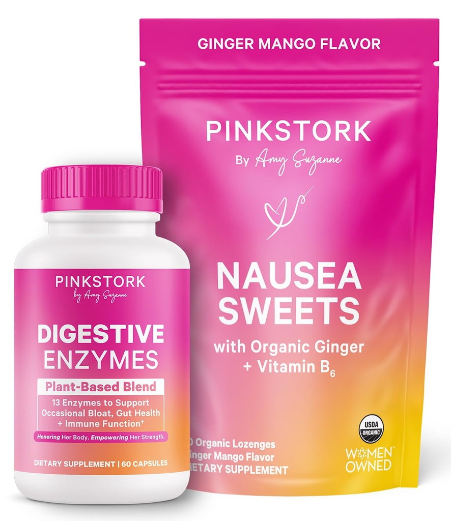 Pink Stork Stomach Essentials | Morning Sickness Sweets with Ginger & Digestive Enzymes | Digestion & Bloating Support for Expecting Moms